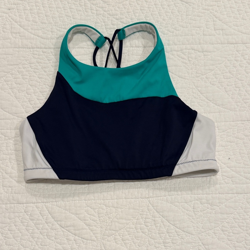 Athleta Teal, Navy, and White Swim Top